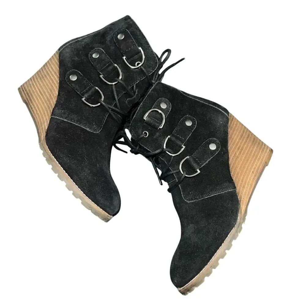NWOT DIBA True Better Now 3” Wedged Genuine Leather Suede Boots Black SZ 8.5